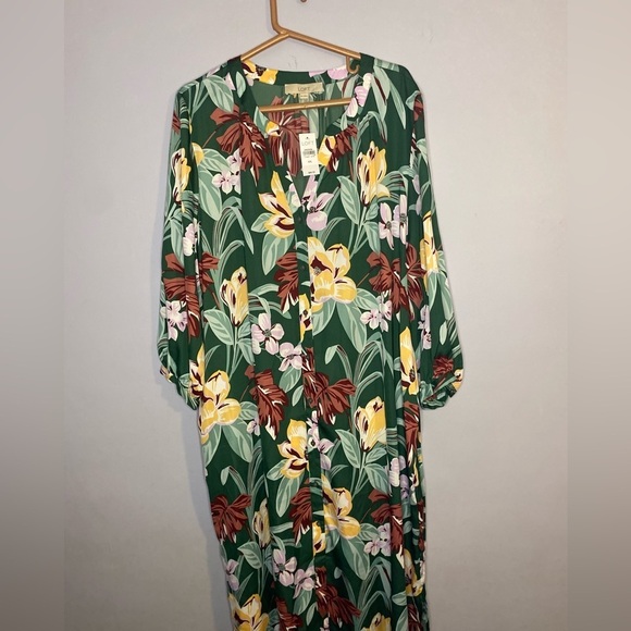 LOFT Dresses & Skirts - Loft Fit & Flare Dress Women Plus Size Multi Floral V Neck Button Drawstring XXL